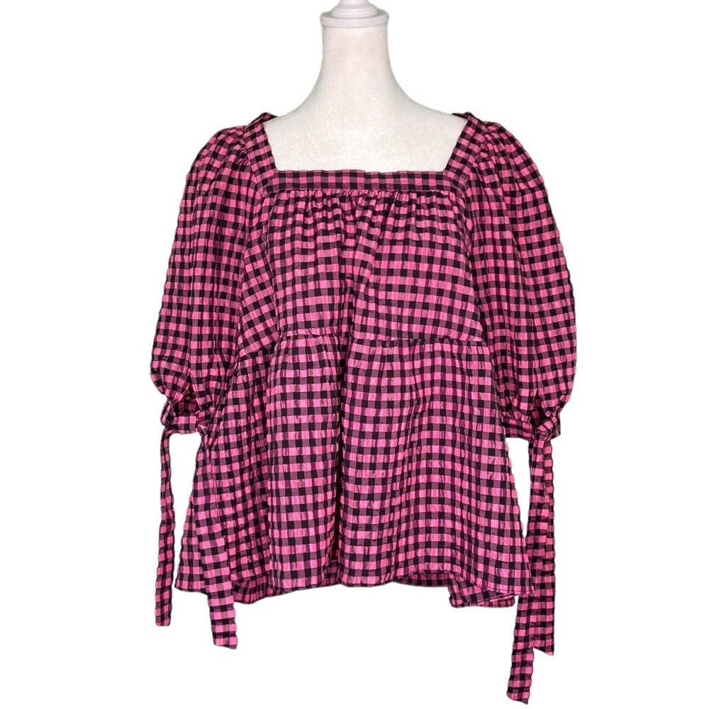 Top Shop Pink Neon Check Chuck On Blouse (Size 8)‎
